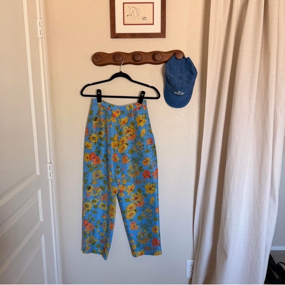 Vintage Pants - vintage 100% silk floral pants
